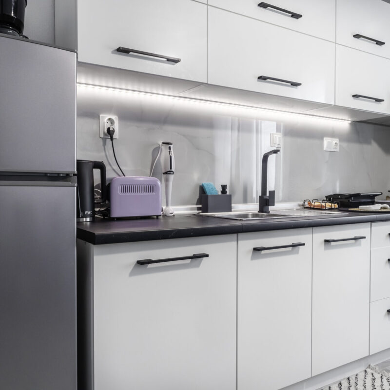 Thassos island Functional Cooking Space in Margio Bay Refrigerator, Stove, and Stylish Cabinets